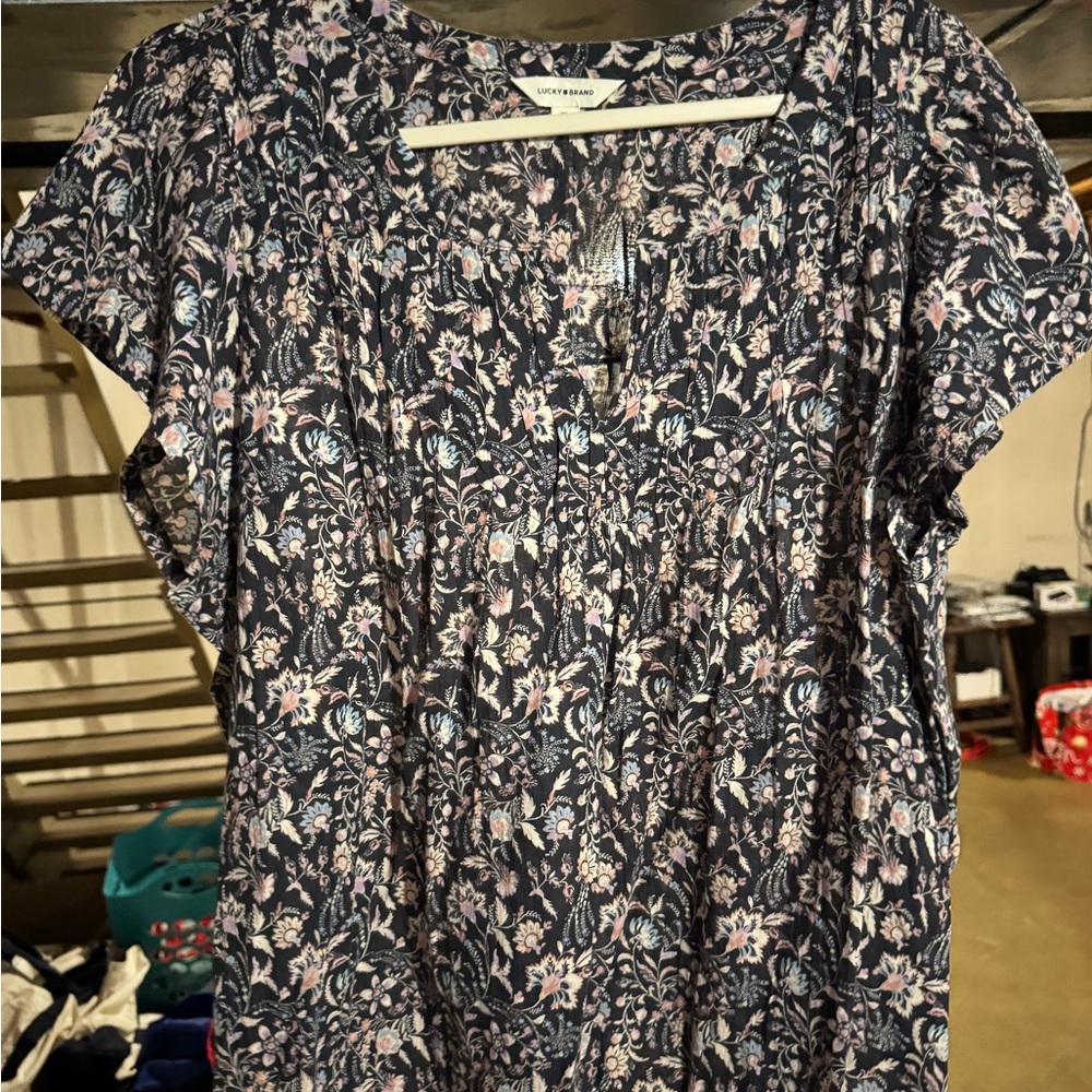 Lucky Brand Women's Floral Blouse - Navy and Lavender